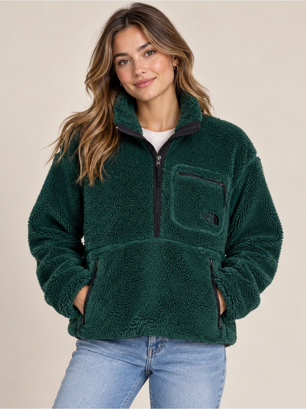 THE NORTH FACE EXTREME PILE PULLOVER FOREST GREEN SIZE MEDIUM OUTDOOR WARM COZY